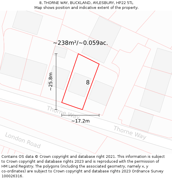 8, THORNE WAY, BUCKLAND, AYLESBURY, HP22 5TL: Plot and title map