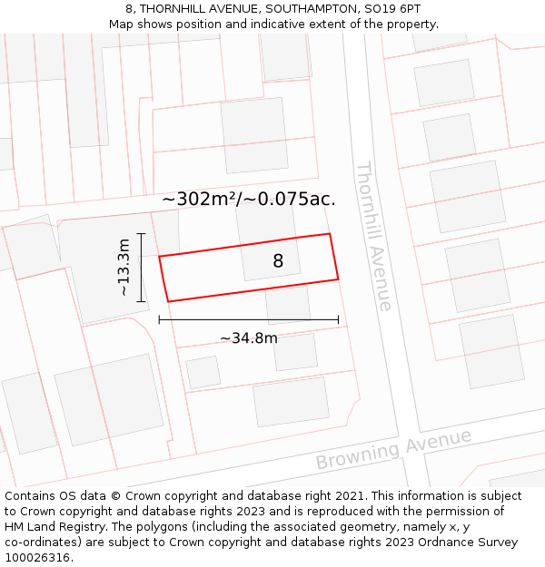 8, THORNHILL AVENUE, SOUTHAMPTON, SO19 6PT: Plot and title map