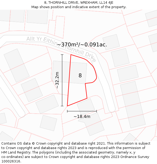 8, THORNHILL DRIVE, WREXHAM, LL14 4JE: Plot and title map