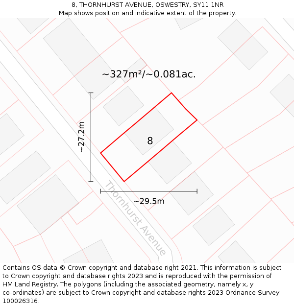 8, THORNHURST AVENUE, OSWESTRY, SY11 1NR: Plot and title map