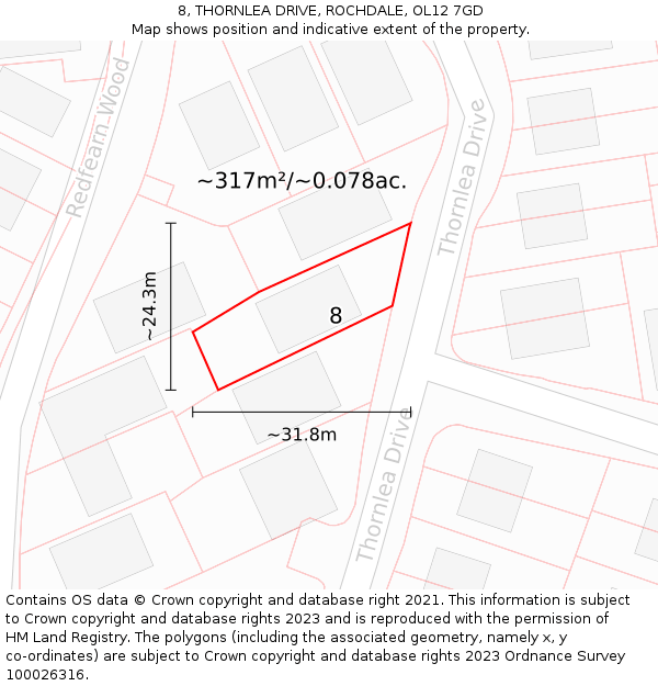 8, THORNLEA DRIVE, ROCHDALE, OL12 7GD: Plot and title map