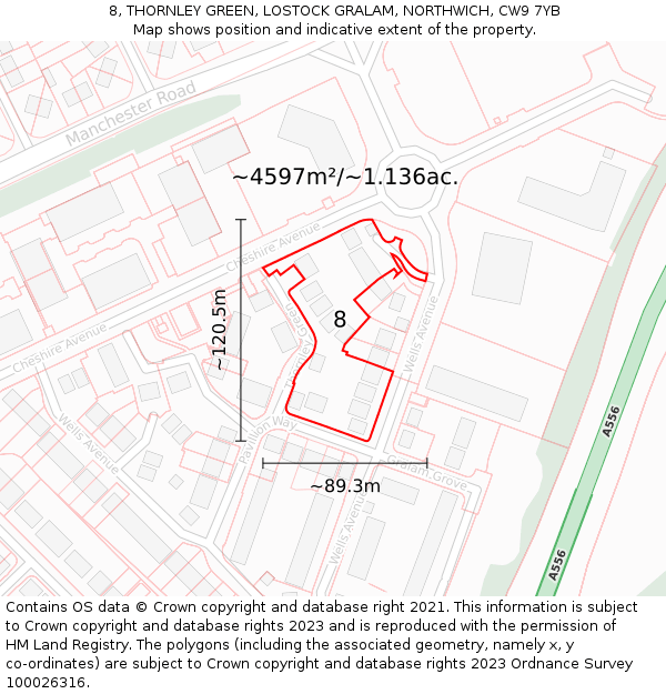 8, THORNLEY GREEN, LOSTOCK GRALAM, NORTHWICH, CW9 7YB: Plot and title map