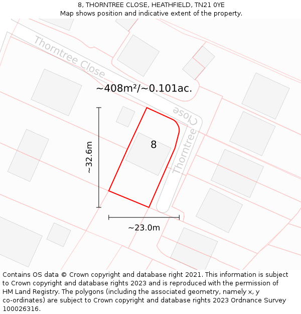 8, THORNTREE CLOSE, HEATHFIELD, TN21 0YE: Plot and title map