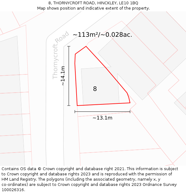 8, THORNYCROFT ROAD, HINCKLEY, LE10 1BQ: Plot and title map