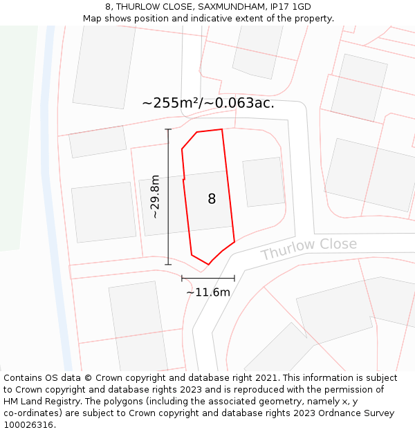 8, THURLOW CLOSE, SAXMUNDHAM, IP17 1GD: Plot and title map