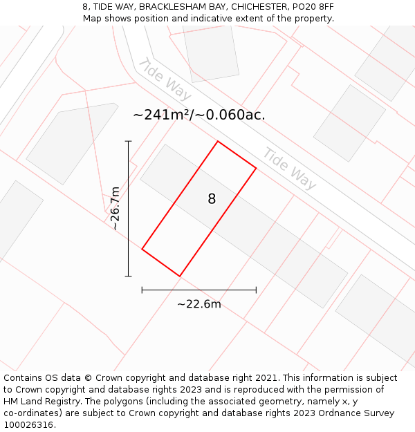 8, TIDE WAY, BRACKLESHAM BAY, CHICHESTER, PO20 8FF: Plot and title map