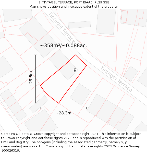 8, TINTAGEL TERRACE, PORT ISAAC, PL29 3SE: Plot and title map