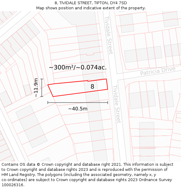 8, TIVIDALE STREET, TIPTON, DY4 7SD: Plot and title map