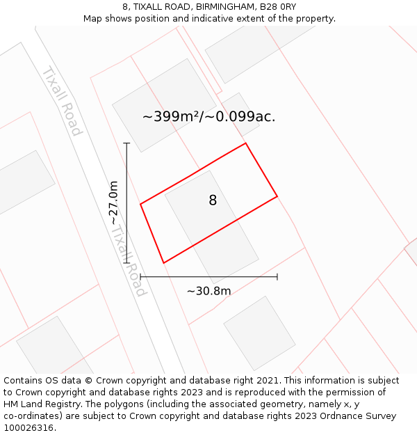 8, TIXALL ROAD, BIRMINGHAM, B28 0RY: Plot and title map