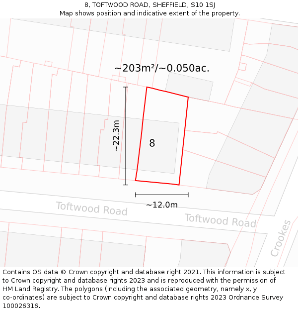 8, TOFTWOOD ROAD, SHEFFIELD, S10 1SJ: Plot and title map