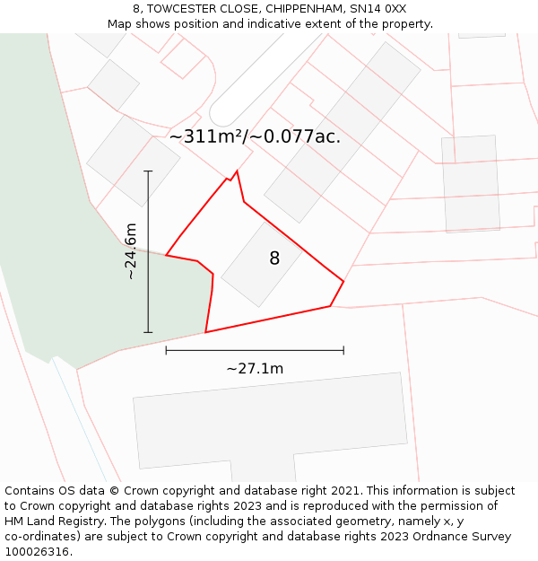 8, TOWCESTER CLOSE, CHIPPENHAM, SN14 0XX: Plot and title map