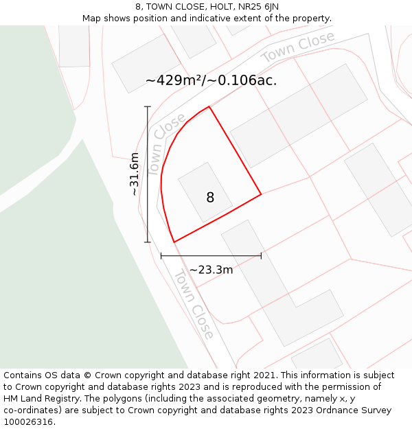 8, TOWN CLOSE, HOLT, NR25 6JN: Plot and title map