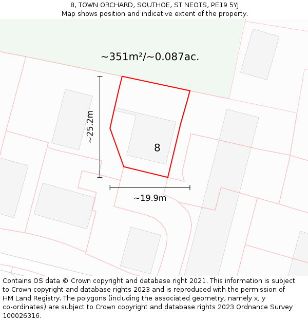 8, TOWN ORCHARD, SOUTHOE, ST NEOTS, PE19 5YJ: Plot and title map