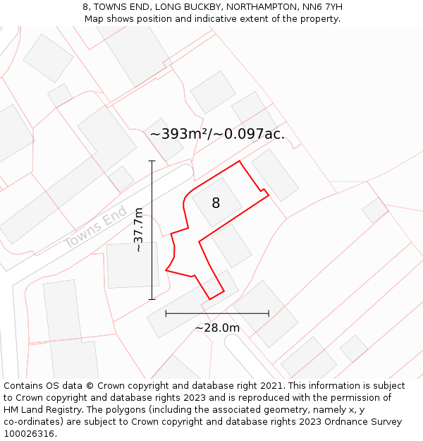 8, TOWNS END, LONG BUCKBY, NORTHAMPTON, NN6 7YH: Plot and title map