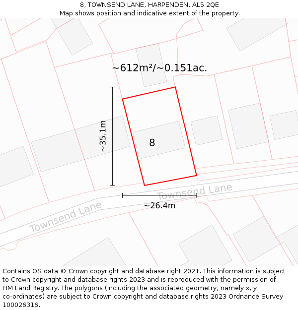 8, TOWNSEND LANE, HARPENDEN, AL5 2QE: Plot and title map