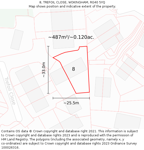 8, TREFOIL CLOSE, WOKINGHAM, RG40 5YQ: Plot and title map