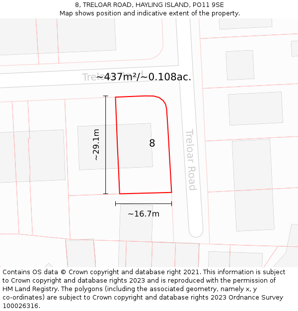 8, TRELOAR ROAD, HAYLING ISLAND, PO11 9SE: Plot and title map