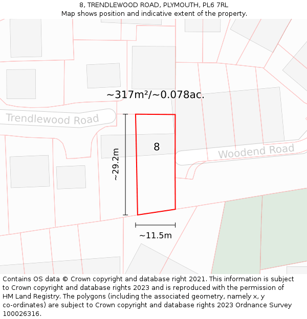 8, TRENDLEWOOD ROAD, PLYMOUTH, PL6 7RL: Plot and title map