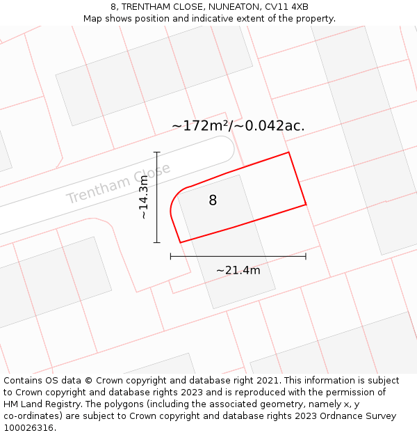 8, TRENTHAM CLOSE, NUNEATON, CV11 4XB: Plot and title map