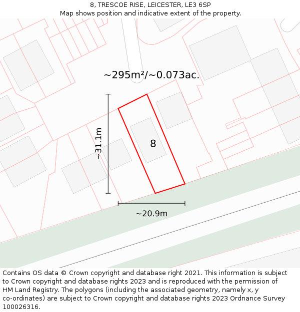 8, TRESCOE RISE, LEICESTER, LE3 6SP: Plot and title map