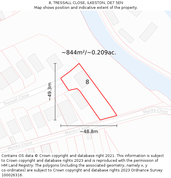 8, TRESSALL CLOSE, ILKESTON, DE7 5EN: Plot and title map