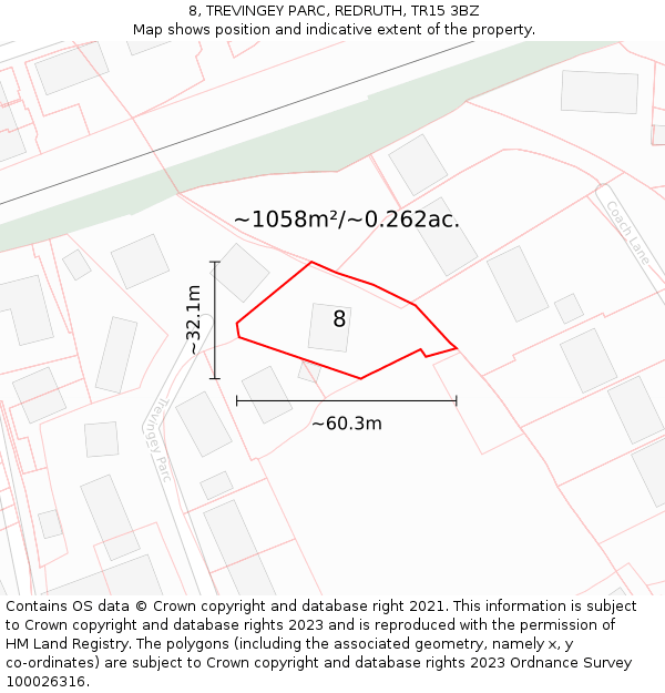 8, TREVINGEY PARC, REDRUTH, TR15 3BZ: Plot and title map