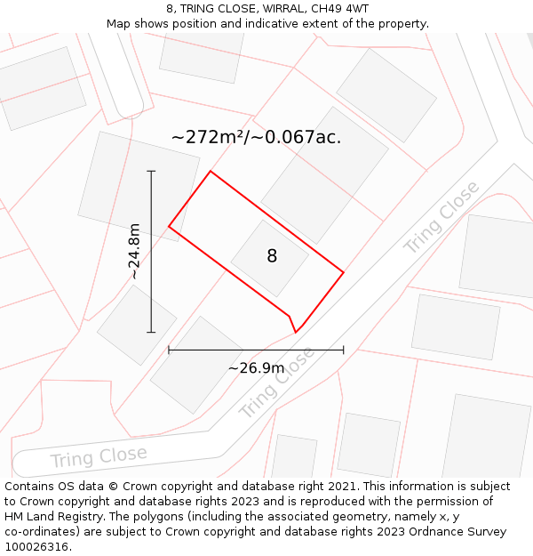 8, TRING CLOSE, WIRRAL, CH49 4WT: Plot and title map