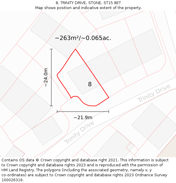 8, TRINITY DRIVE, STONE, ST15 8ET: Plot and title map