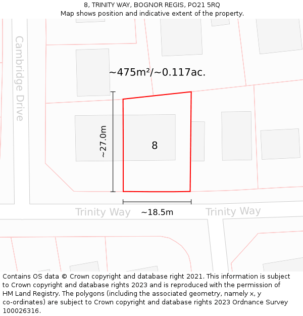 8, TRINITY WAY, BOGNOR REGIS, PO21 5RQ: Plot and title map