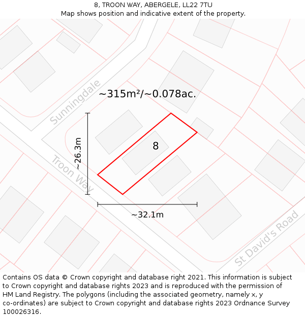 8, TROON WAY, ABERGELE, LL22 7TU: Plot and title map