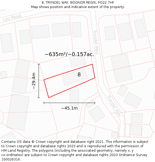 8, TRYNDEL WAY, BOGNOR REGIS, PO22 7HF: Plot and title map