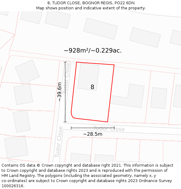 8, TUDOR CLOSE, BOGNOR REGIS, PO22 6DN: Plot and title map