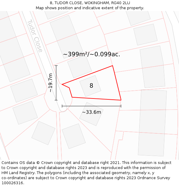 8, TUDOR CLOSE, WOKINGHAM, RG40 2LU: Plot and title map