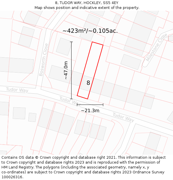 8, TUDOR WAY, HOCKLEY, SS5 4EY: Plot and title map