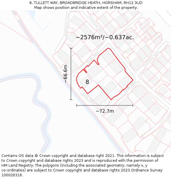 8, TULLETT WAY, BROADBRIDGE HEATH, HORSHAM, RH12 3UD: Plot and title map