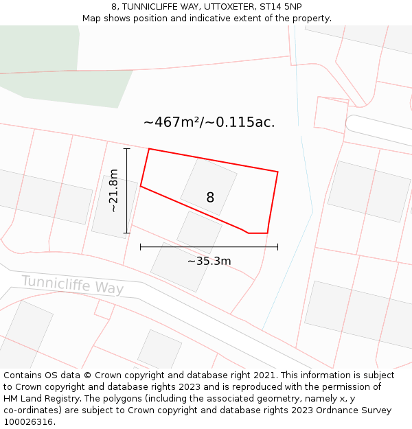 8, TUNNICLIFFE WAY, UTTOXETER, ST14 5NP: Plot and title map