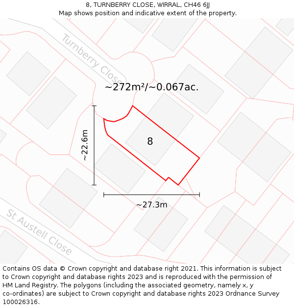 8, TURNBERRY CLOSE, WIRRAL, CH46 6JJ: Plot and title map