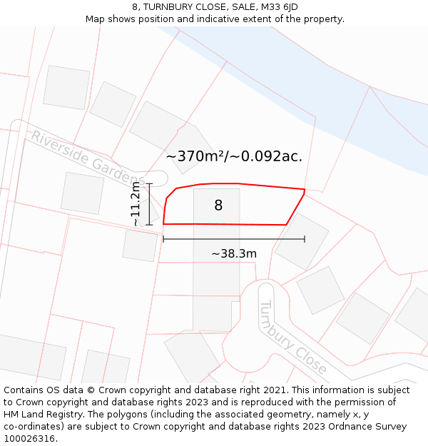 8, TURNBURY CLOSE, SALE, M33 6JD: Plot and title map