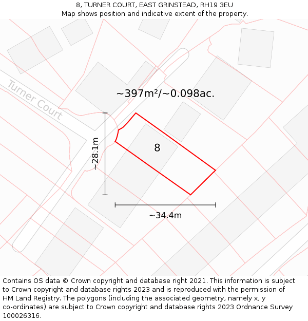 8, TURNER COURT, EAST GRINSTEAD, RH19 3EU: Plot and title map
