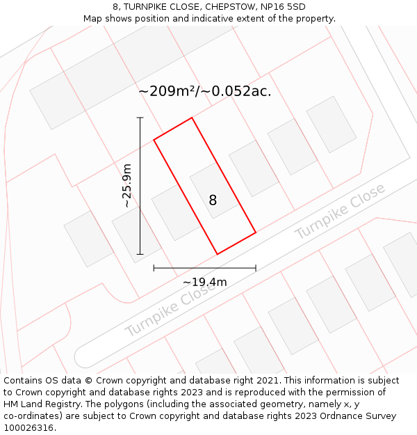 8, TURNPIKE CLOSE, CHEPSTOW, NP16 5SD: Plot and title map