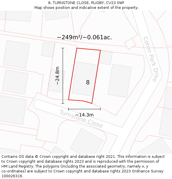8, TURNSTONE CLOSE, RUGBY, CV23 0WF: Plot and title map