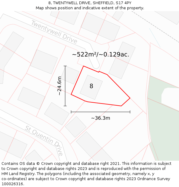 8, TWENTYWELL DRIVE, SHEFFIELD, S17 4PY: Plot and title map