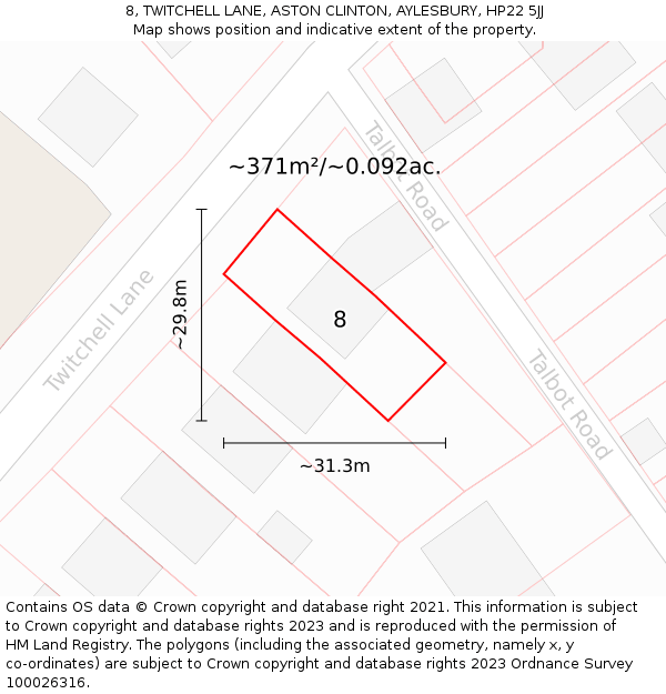 8, TWITCHELL LANE, ASTON CLINTON, AYLESBURY, HP22 5JJ: Plot and title map