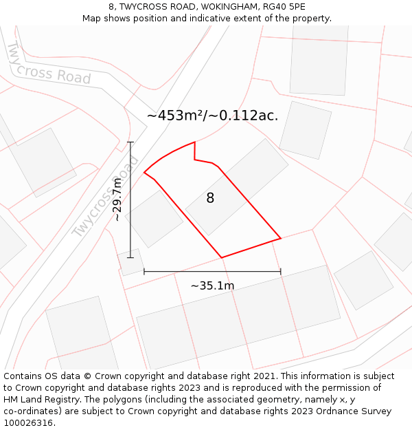 8, TWYCROSS ROAD, WOKINGHAM, RG40 5PE: Plot and title map