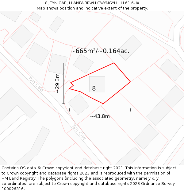 8, TYN CAE, LLANFAIRPWLLGWYNGYLL, LL61 6UX: Plot and title map