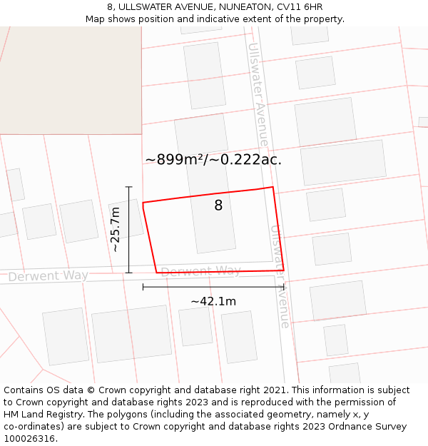 8, ULLSWATER AVENUE, NUNEATON, CV11 6HR: Plot and title map
