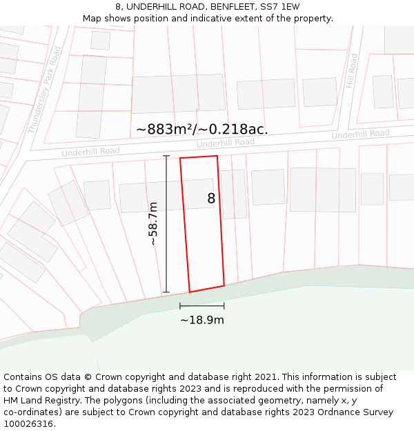 8, UNDERHILL ROAD, BENFLEET, SS7 1EW: Plot and title map