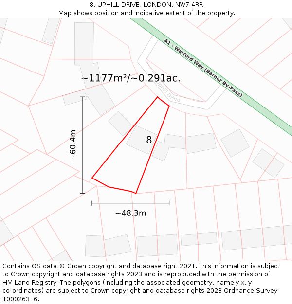 8, UPHILL DRIVE, LONDON, NW7 4RR: Plot and title map