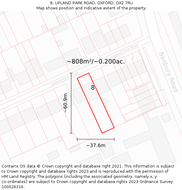 8, UPLAND PARK ROAD, OXFORD, OX2 7RU: Plot and title map