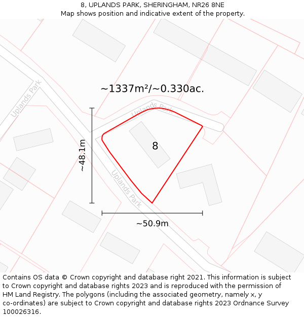 8, UPLANDS PARK, SHERINGHAM, NR26 8NE: Plot and title map